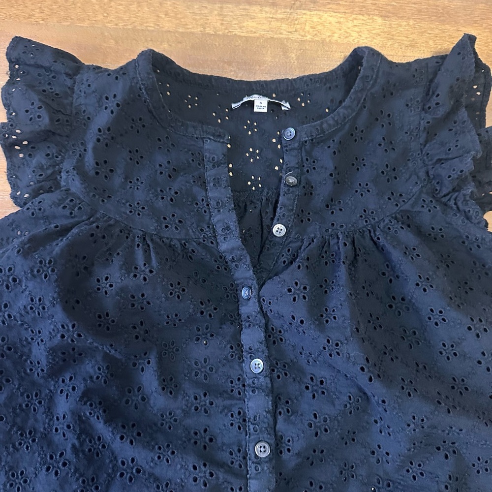 Madewell Women’s Black Eyelet Top 100% Cotton small - Picture 4 of 9